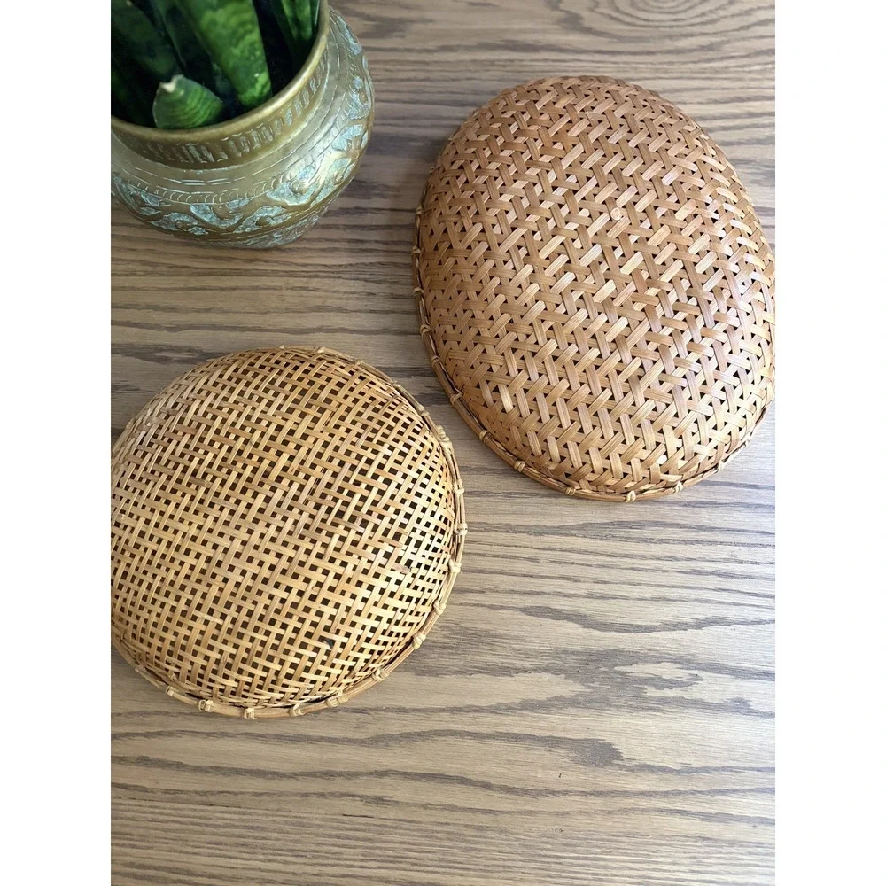 Vintage Wicker Winnowing Baskets Set Of 2 Baskets Woven Bamboo